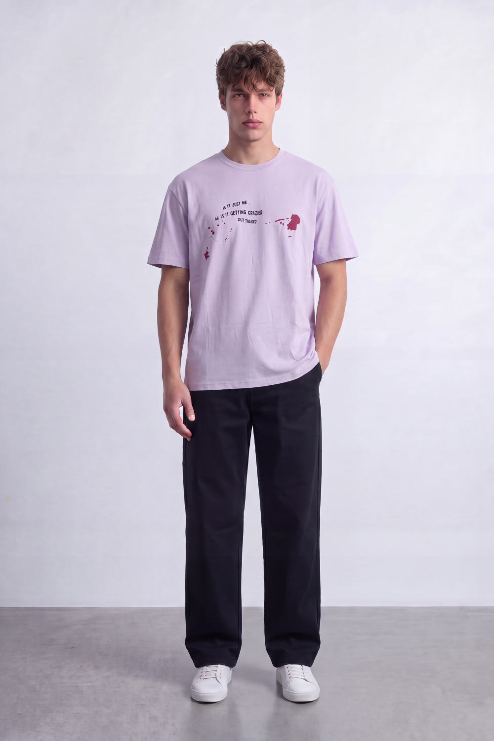 Men's Tomato Store Graphic T-Shirt Bold Artistic Back Illustration Slogan Detail Drop Shoulder Slim Fit