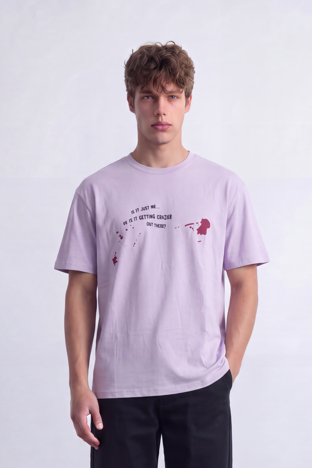 Men's Tomato Store Graphic T-Shirt Bold Artistic Back Illustration Slogan Detail Drop Shoulder Slim Fit