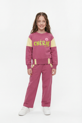 Girl's Two-Piece Set Vibrant Color Block Design Crew Neck Playful Graphic Print Cozy Warmth Trendy Slim Fit Melton Outfit