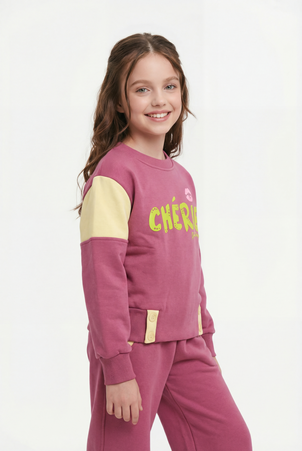 Girl's Two-Piece Set Vibrant Color Block Design Crew Neck Playful Graphic Print Cozy Warmth Trendy Slim Fit Melton Outfit