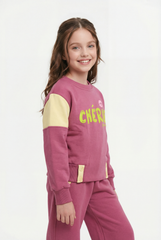 Girl's Two-Piece Set Vibrant Color Block Design Crew Neck Playful Graphic Print Cozy Warmth Trendy Slim Fit Melton Outfit