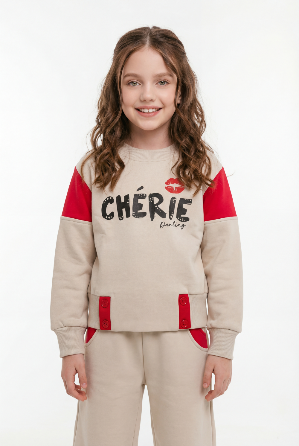 Girl's Two-Piece Set Vibrant Color Block Design Crew Neck Playful Graphic Print Cozy Warmth Trendy Slim Fit Melton Outfit