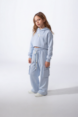 Girl's Tomato Store Outfit Set Hooded Melton Slim Fit Cropped Silhouette Utility Cargo Pockets