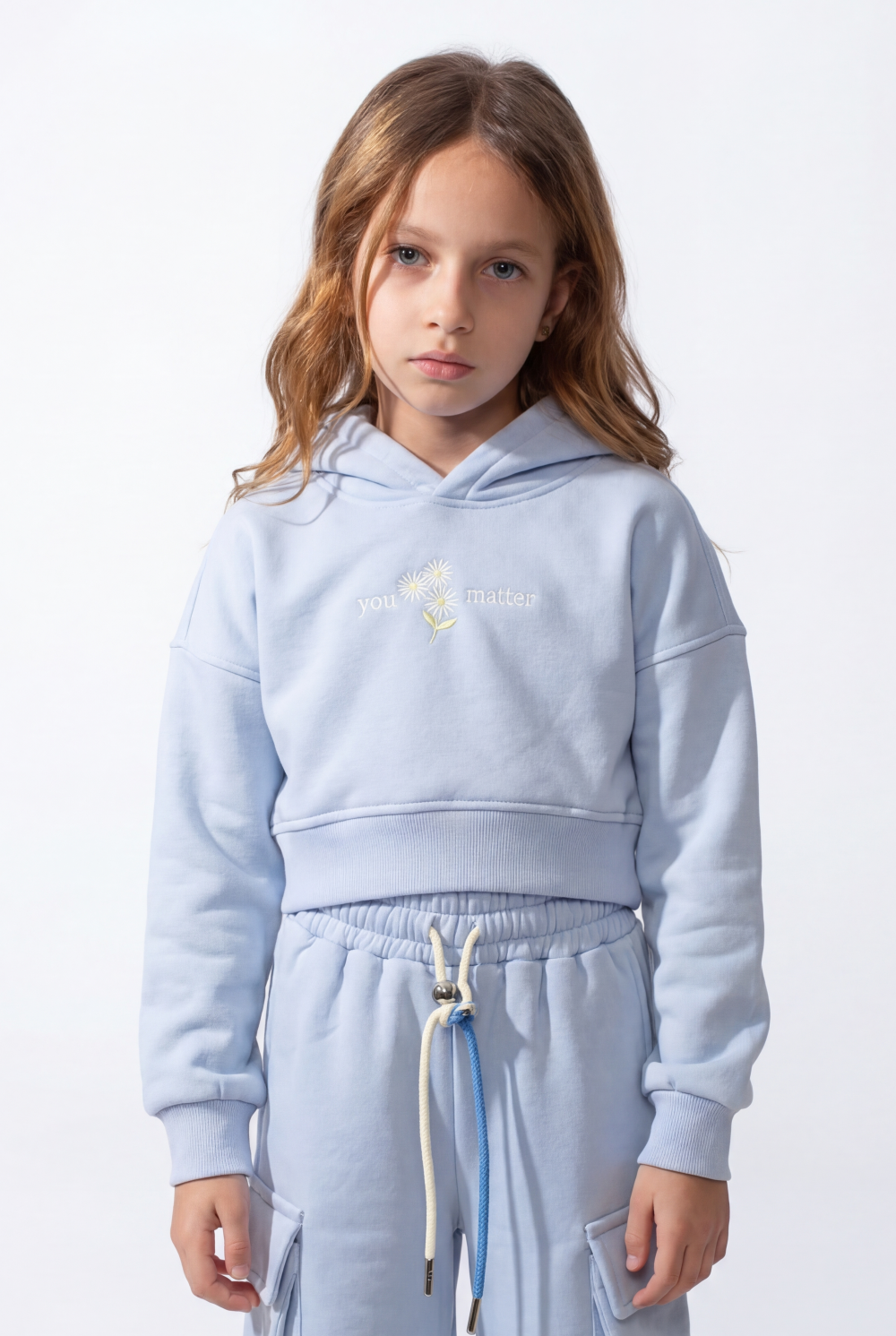 Girl's Tomato Store Outfit Set Hooded Melton Slim Fit Cropped Silhouette Utility Cargo Pockets