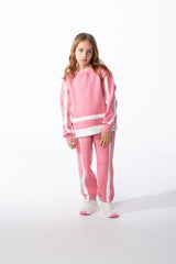 Girl's Tomato Store Slim Fit Melton Outfit Contrast Stripe Panel