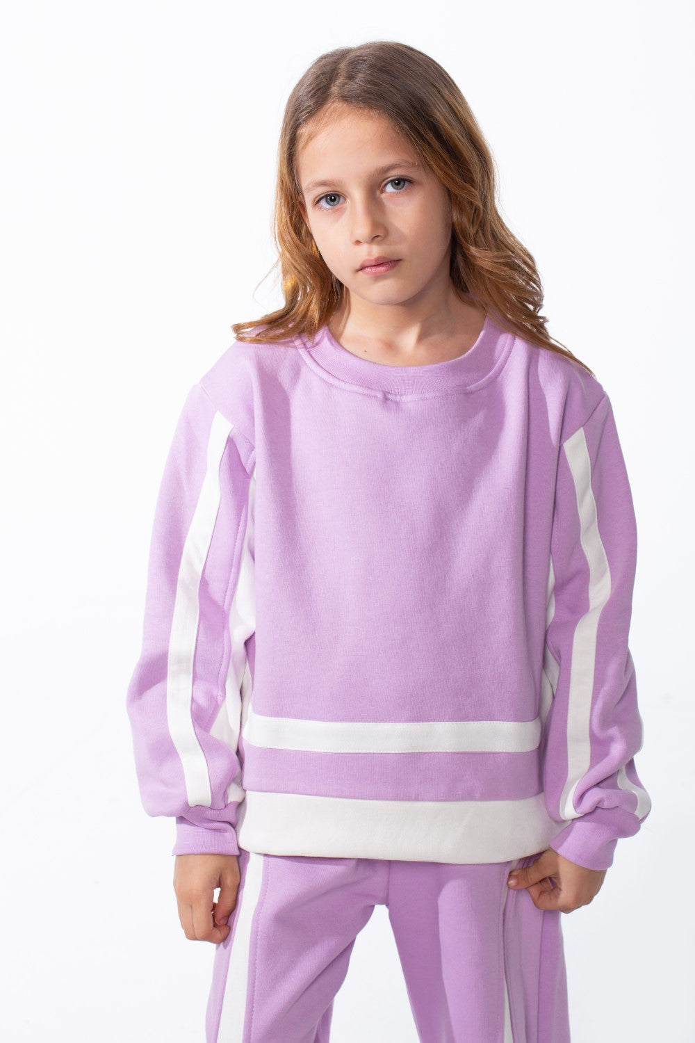 Girl's Tomato Store Slim Fit Melton Outfit Contrast Stripe Panel