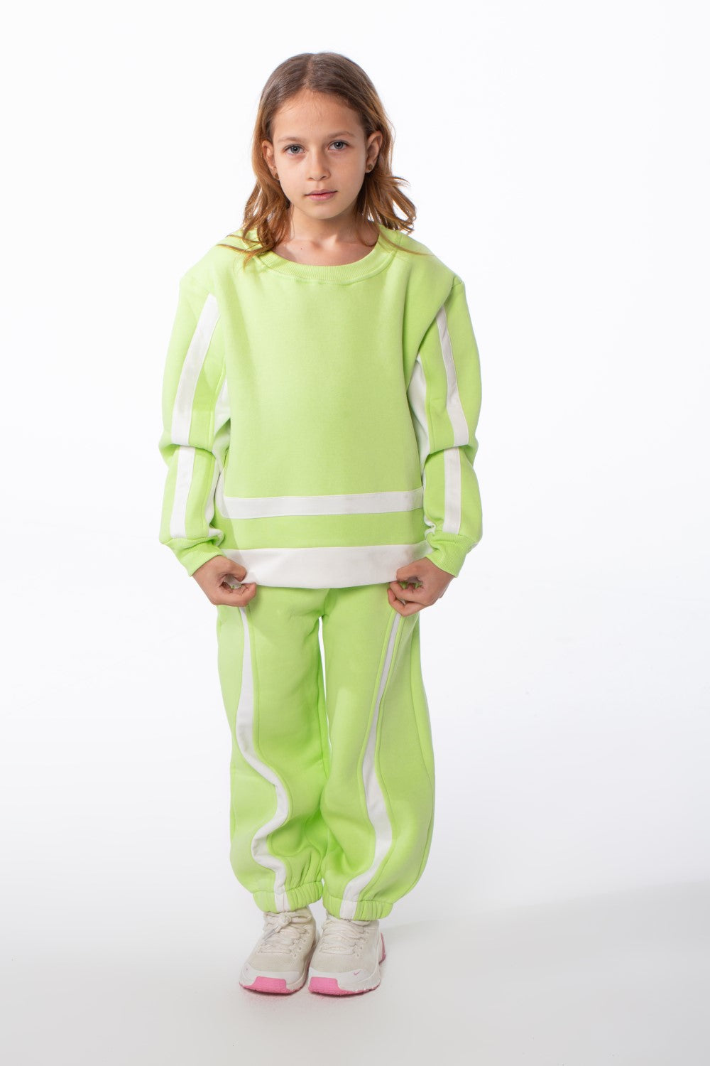 Girl's Tomato Store Slim Fit Melton Outfit Contrast Stripe Panel