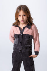 Girl's Two-Pieces With Mix Textured Fabric Classics Collar Button Down Two Chest Pockets Trendy Layered Modern Outfit
