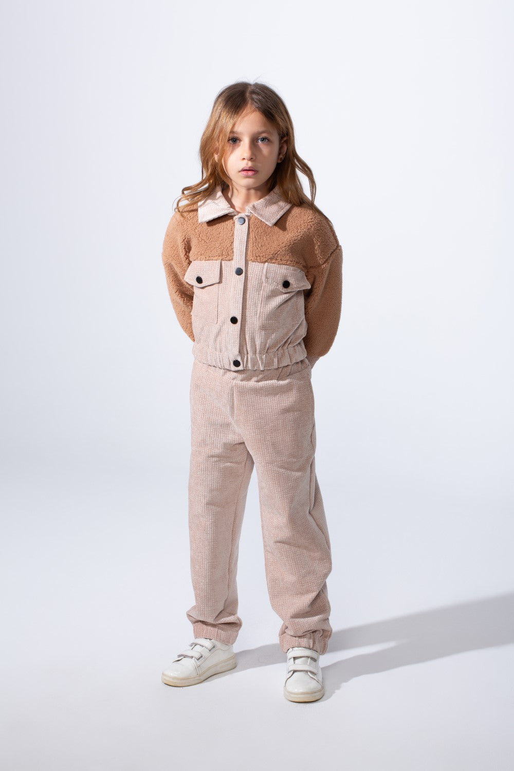 Girl's Two-Pieces With Mix Textured Fabric Classics Collar Button Down Two Chest Pockets Trendy Layered Modern Outfit