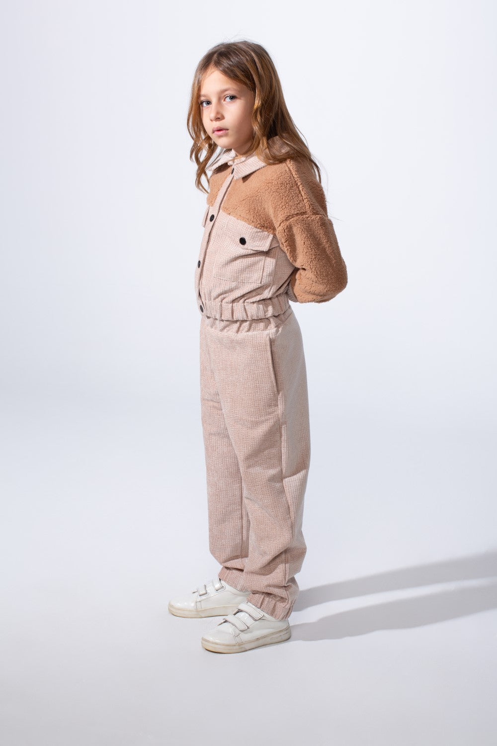 Girl's Two-Pieces With Mix Textured Fabric Classics Collar Button Down Two Chest Pockets Trendy Layered Modern Outfit