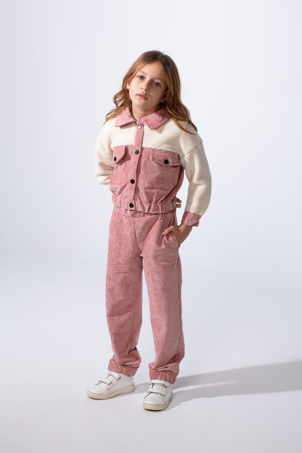 Girl's Two-Pieces With Mix Textured Fabric Classics Collar Button Down Two Chest Pockets Trendy Layered Modern Outfit