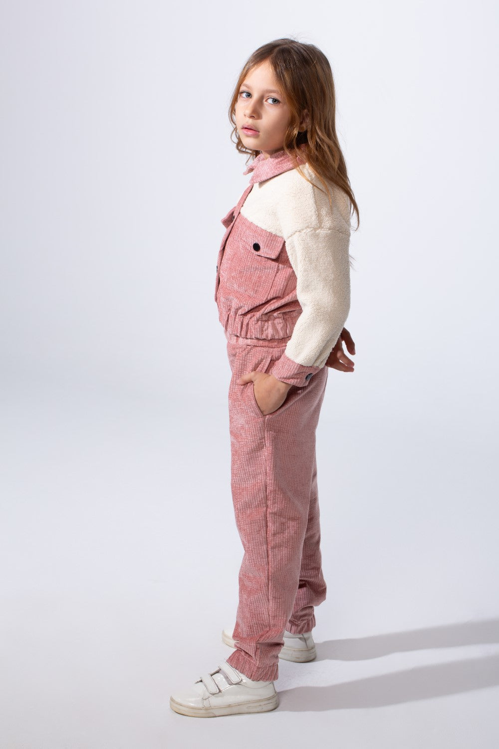 Girl's Two-Pieces With Mix Textured Fabric Classics Collar Button Down Two Chest Pockets Trendy Layered Modern Outfit
