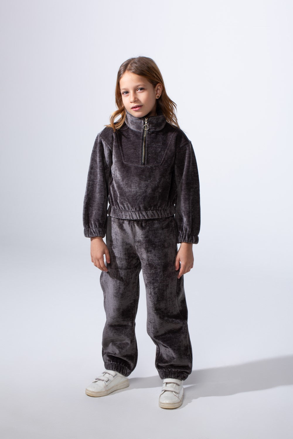 Girl's Tomato Store High Neck Quarter-Zip Slim Fit Melton Outfit