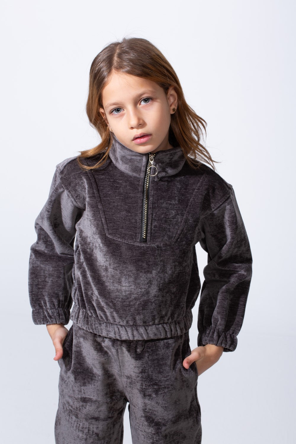 Girl's Tomato Store High Neck Quarter-Zip Slim Fit Melton Outfit