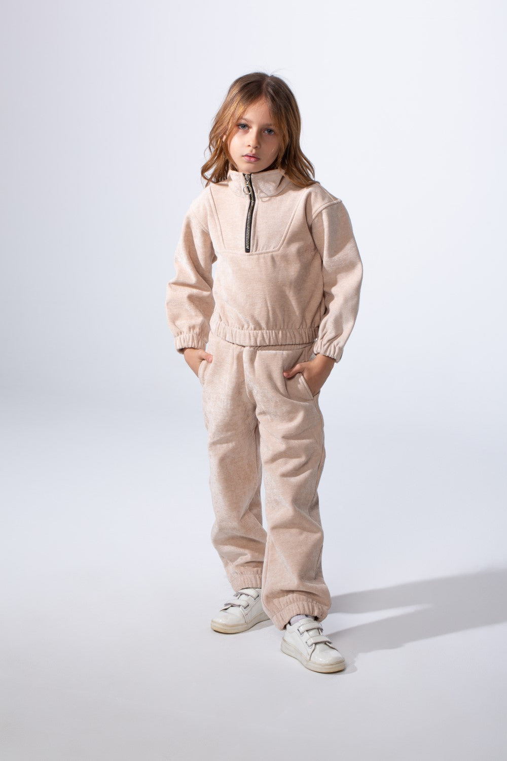 Girl's Tomato Store High Neck Quarter-Zip Slim Fit Melton Outfit
