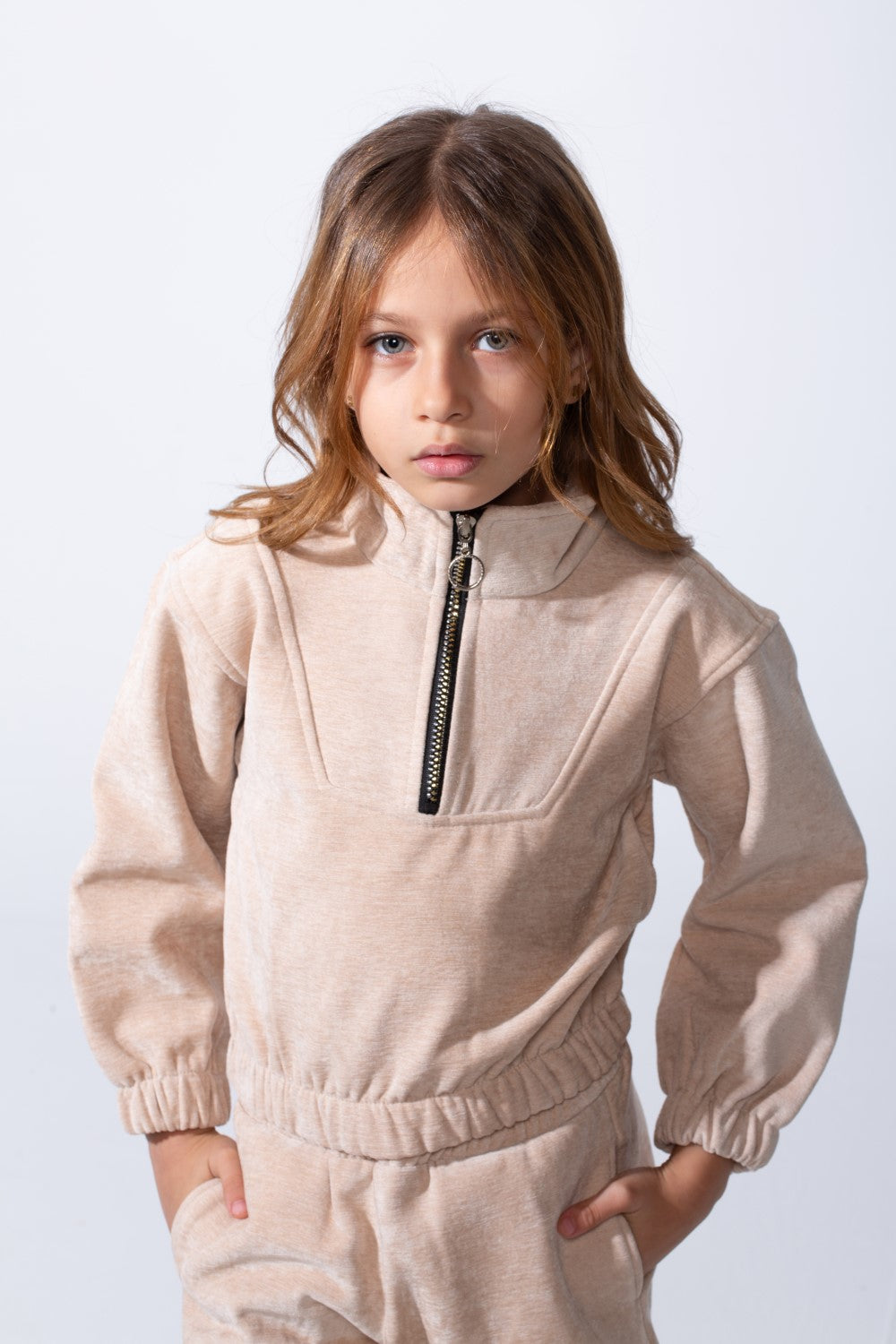 Girl's Tomato Store High Neck Quarter-Zip Slim Fit Melton Outfit