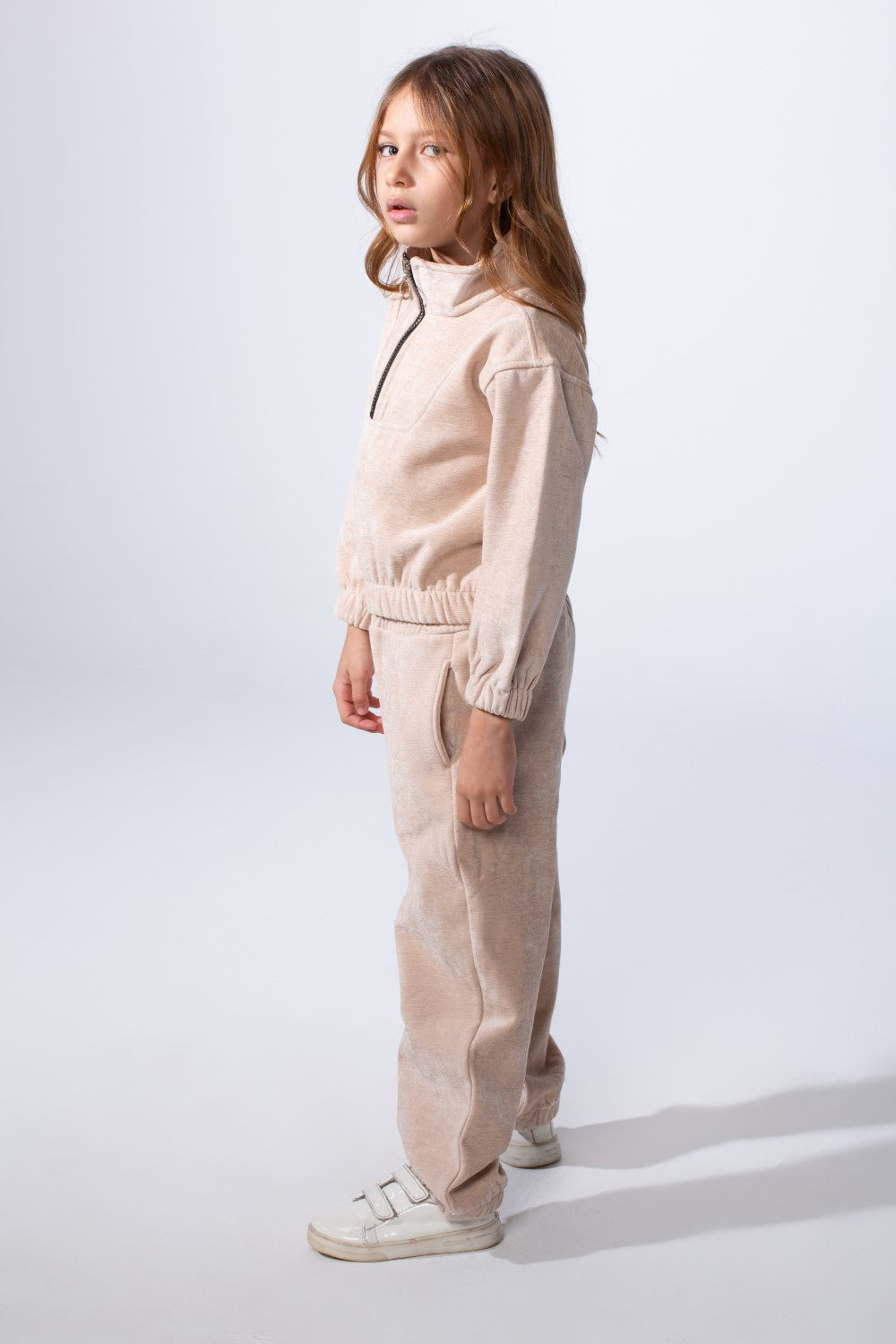 Girl's Tomato Store High Neck Quarter-Zip Slim Fit Melton Outfit