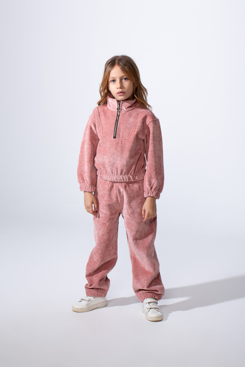 Girl's Tomato Store High Neck Quarter-Zip Slim Fit Melton Outfit
