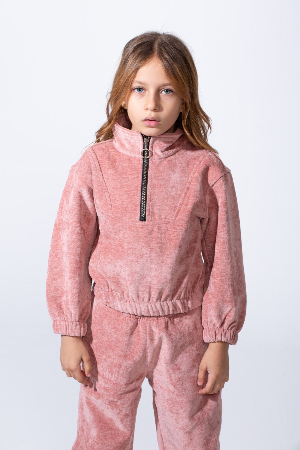 Girl's Tomato Store High Neck Quarter-Zip Slim Fit Melton Outfit