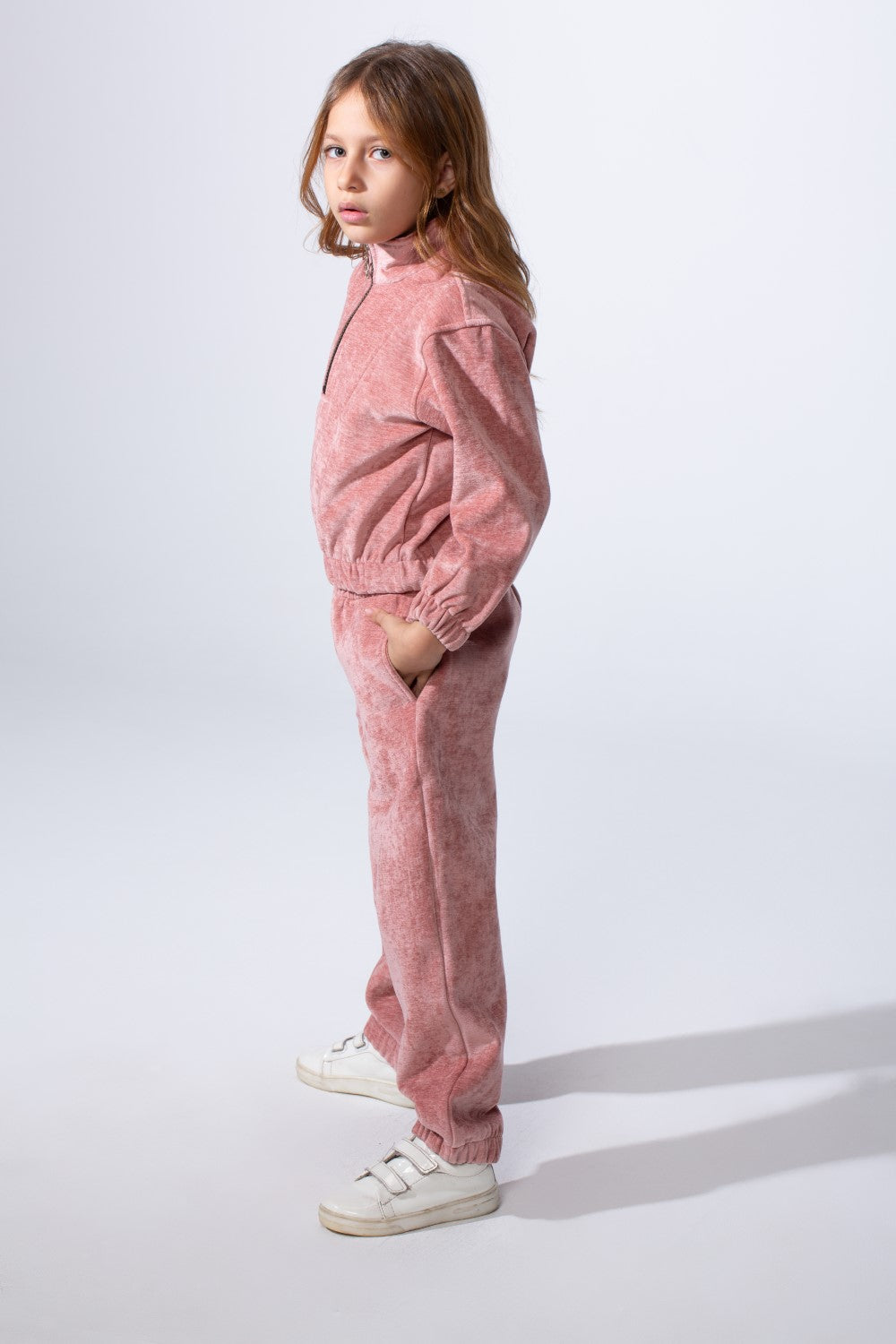 Girl's Tomato Store High Neck Quarter-Zip Slim Fit Melton Outfit