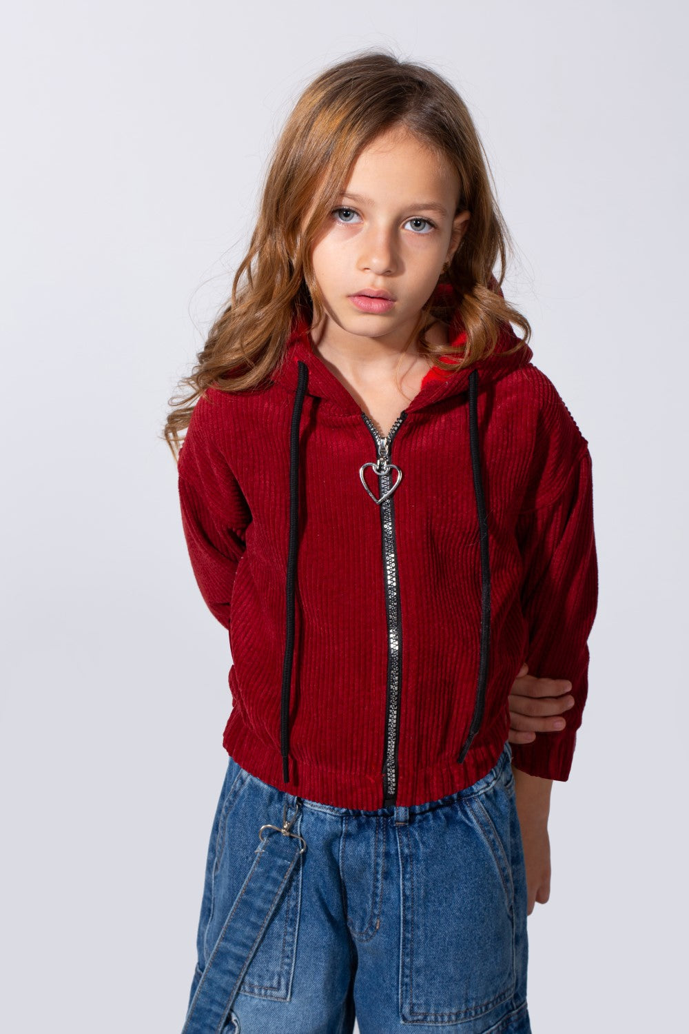 Girl's Tomato Store Slim Fit Sweatshirt Hooded Design Heart Zip Pull
