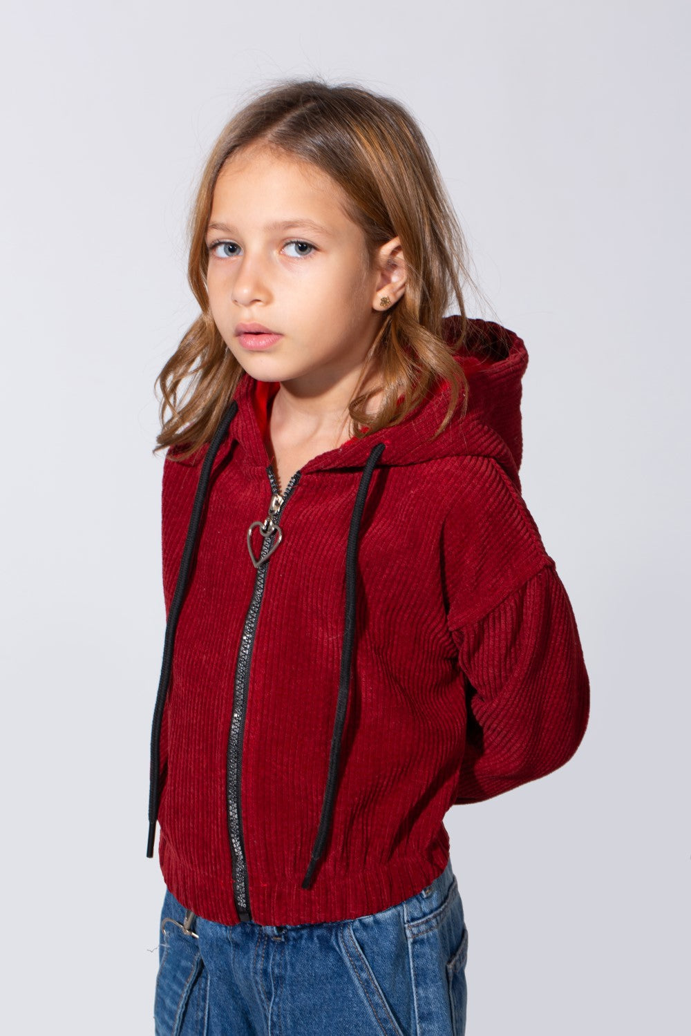 Girl's Tomato Store Slim Fit Sweatshirt Hooded Design Heart Zip Pull