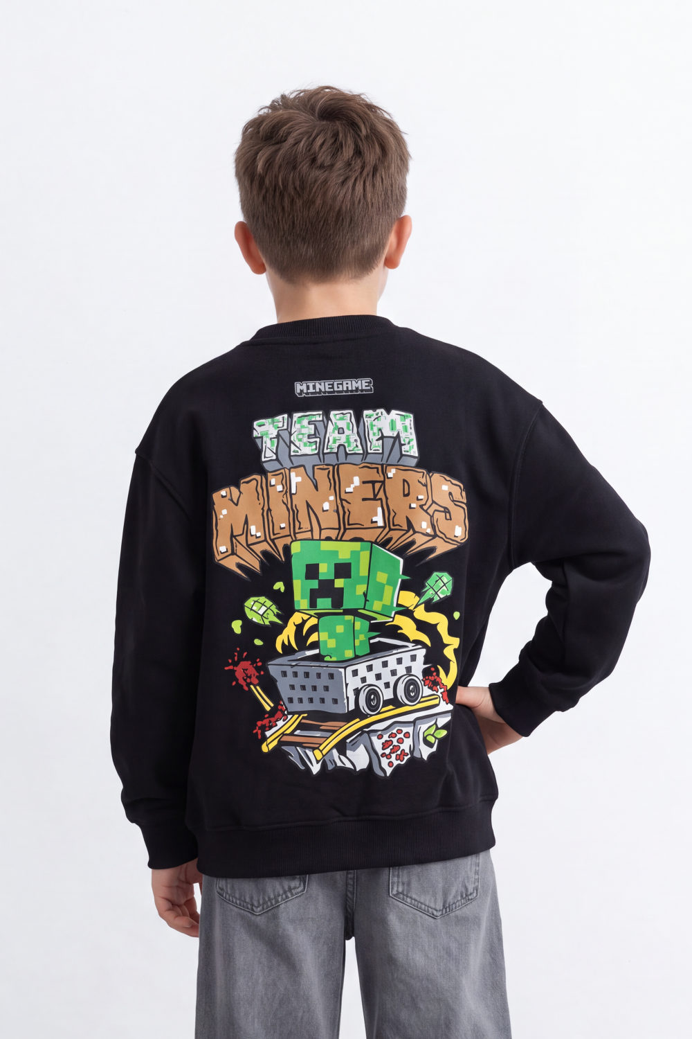 Boy's Tomato Store Winter Fleece Sweatshirt Bold Pixel Game Back Graphic Oversize