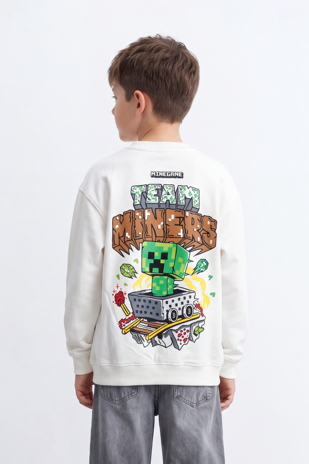 Boy's Tomato Store Winter Fleece Sweatshirt Bold Pixel Game Back Graphic Oversize