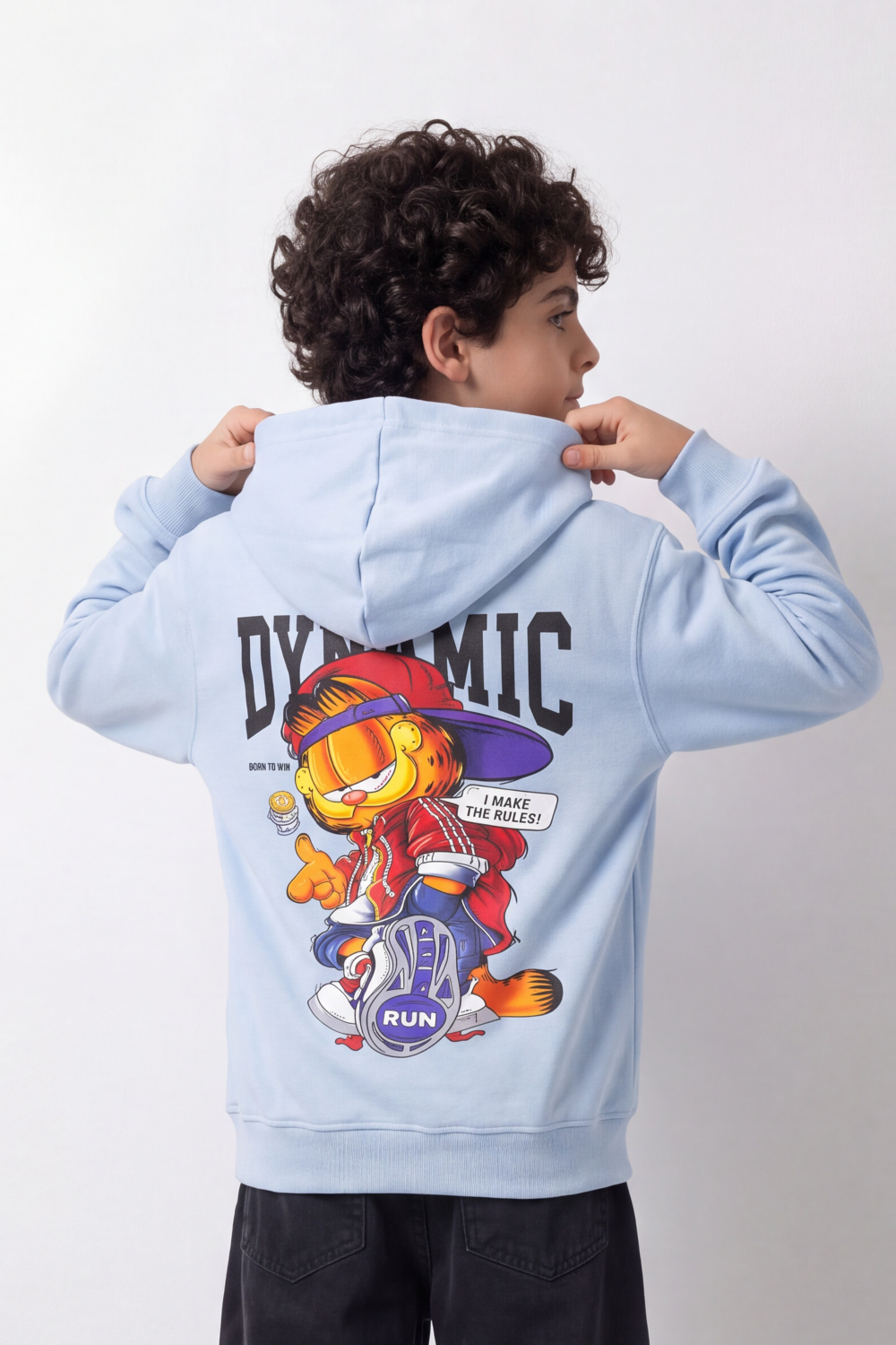 Boy's Tomato Store Winter Soft Fleece Hoodie Long Sleeve Dynamic Front Typography Bold Cartoon Back Graphic Slim Fit