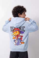 Boy's Tomato Store Winter Soft Fleece Hoodie Long Sleeve Dynamic Front Typography Bold Cartoon Back Graphic Slim Fit