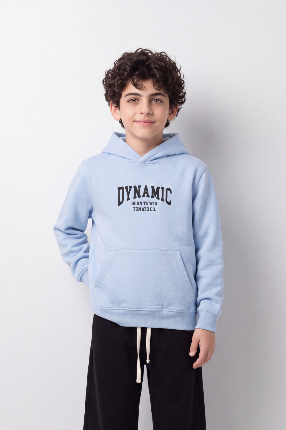 Boy's Tomato Store Winter Soft Fleece Hoodie Long Sleeve Dynamic Front Typography Bold Cartoon Back Graphic Slim Fit