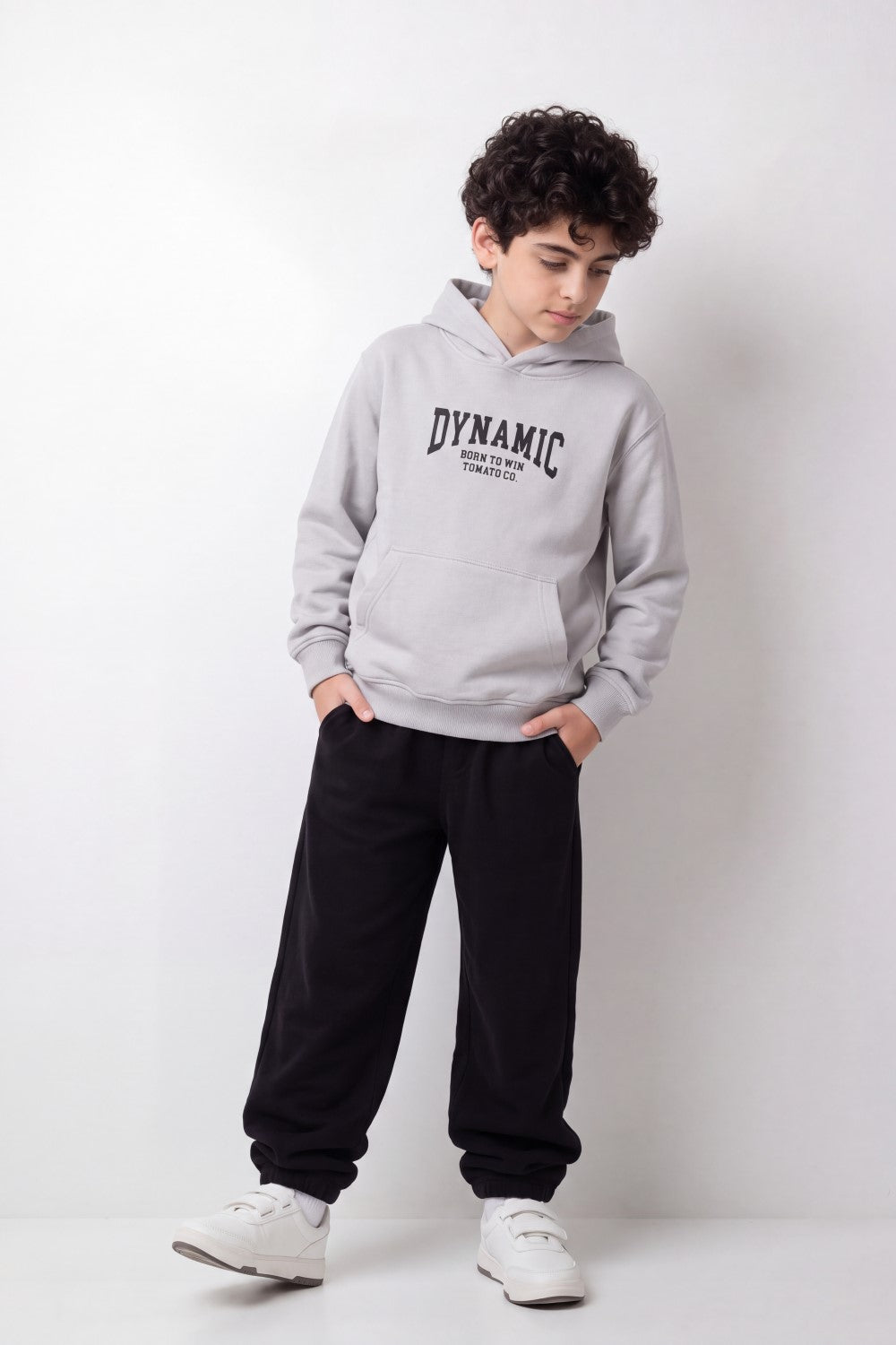 Boy's Tomato Store Winter Soft Fleece Hoodie Long Sleeve Dynamic Front Typography Bold Cartoon Back Graphic Slim Fit