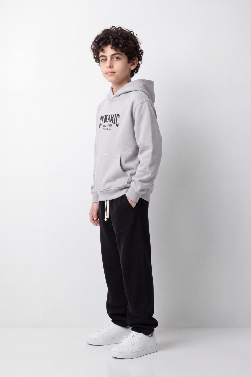 Boy's Tomato Store Winter Soft Fleece Hoodie Long Sleeve Dynamic Front Typography Bold Cartoon Back Graphic Slim Fit