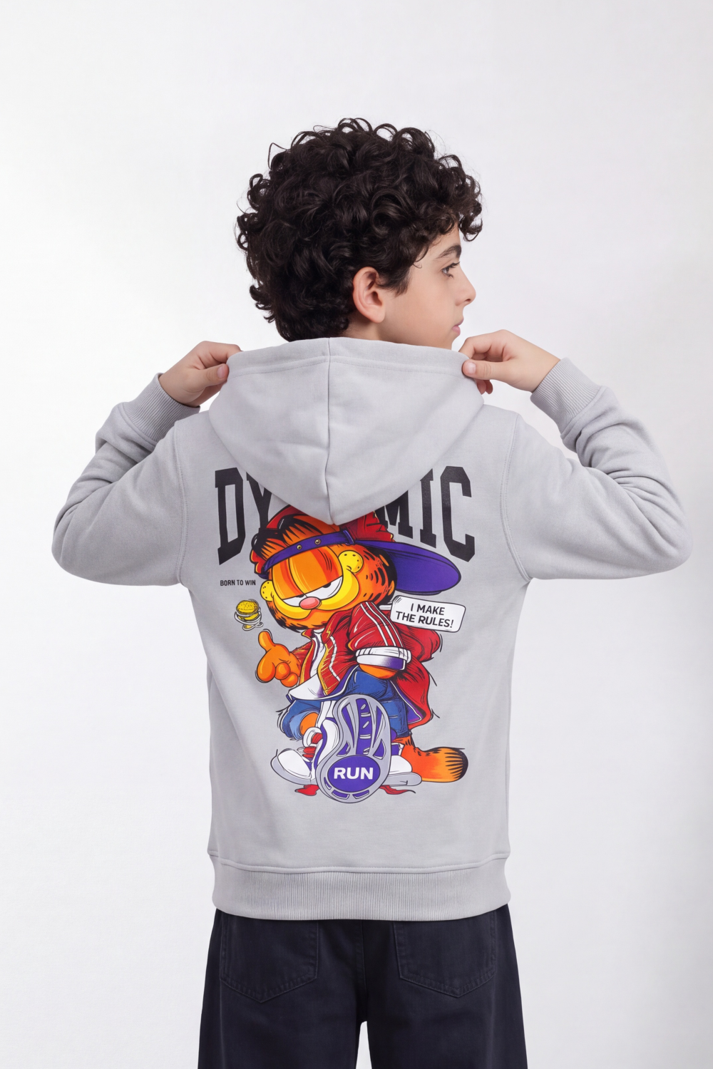 Boy's Tomato Store Winter Soft Fleece Hoodie Long Sleeve Dynamic Front Typography Bold Cartoon Back Graphic Slim Fit