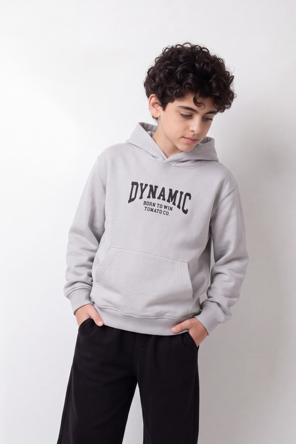 Boy's Tomato Store Winter Soft Fleece Hoodie Long Sleeve Dynamic Front Typography Bold Cartoon Back Graphic Slim Fit