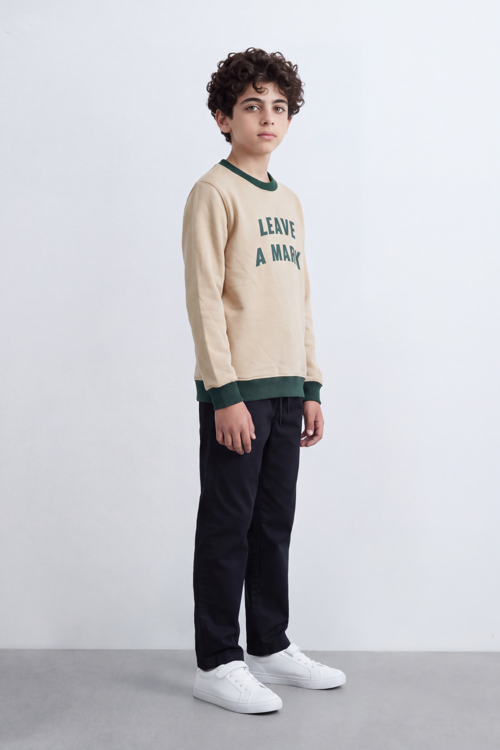 Boy's Tomato Store Winter Melton Sweatshirt Slim Fit Leave Mark Front Typography