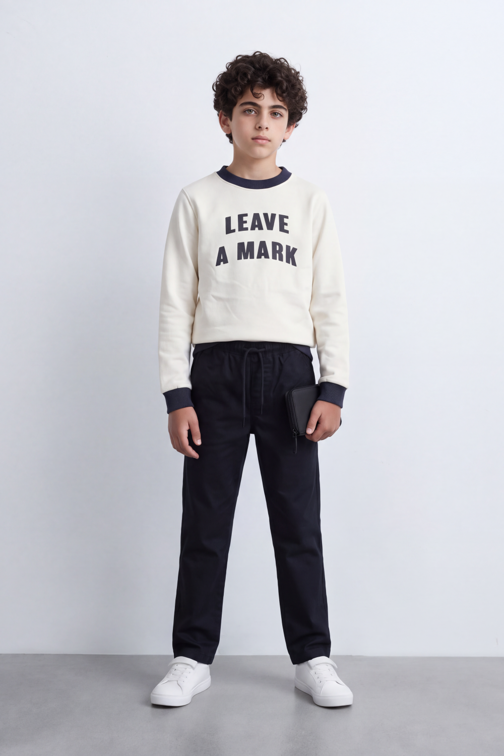 Boy's Tomato Store Winter Melton Sweatshirt Slim Fit Leave Mark Front Typography