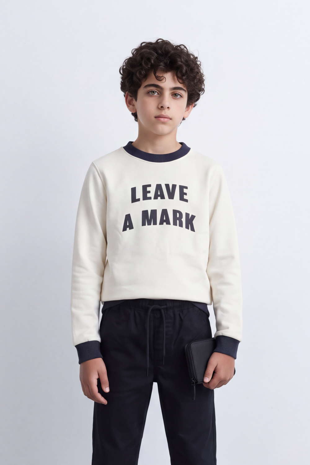 Boy's Tomato Store Winter Melton Sweatshirt Slim Fit Leave Mark Front Typography