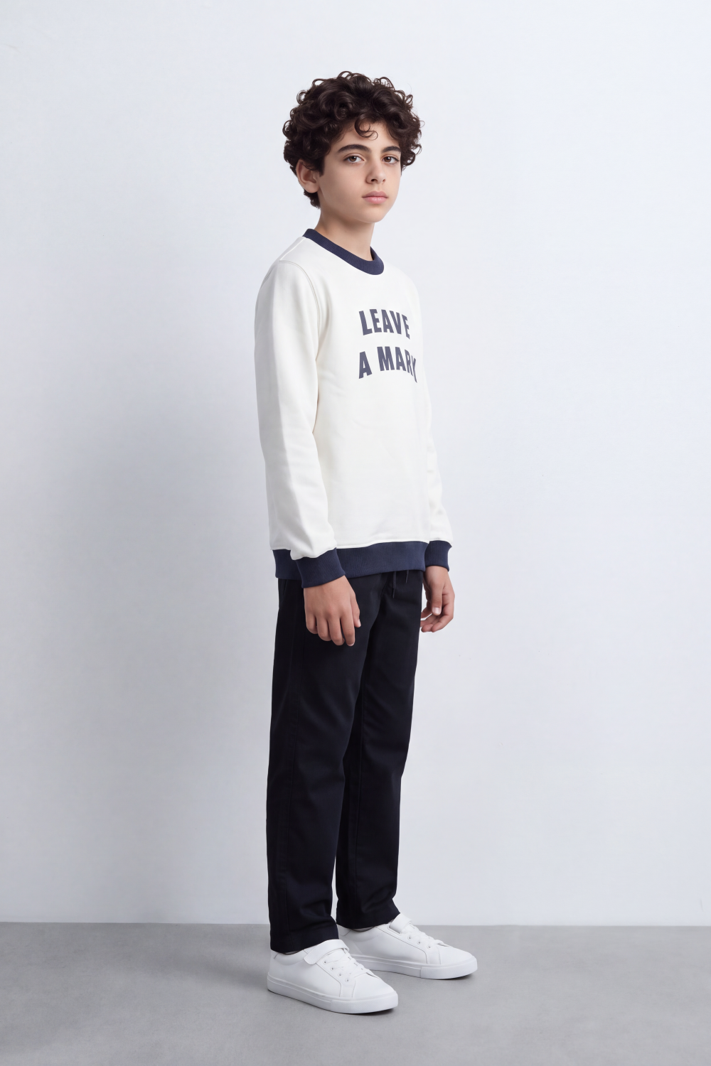 Boy's Tomato Store Winter Melton Sweatshirt Slim Fit Leave Mark Front Typography
