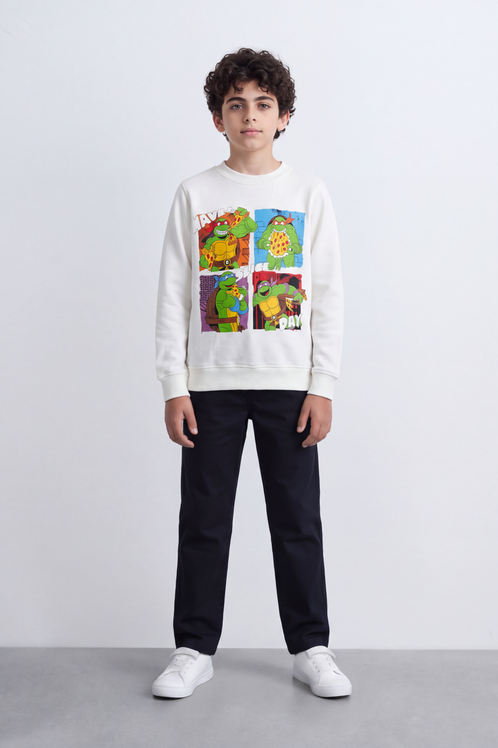 Boy's Tomato Store Slim Fit Melton Sweatshirt Ninja Turtle Front Graphic