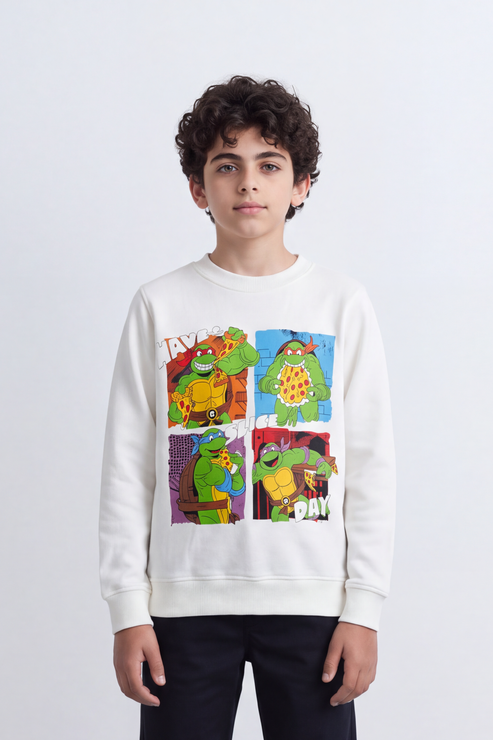 Boy's Tomato Store Slim Fit Melton Sweatshirt Ninja Turtle Front Graphic