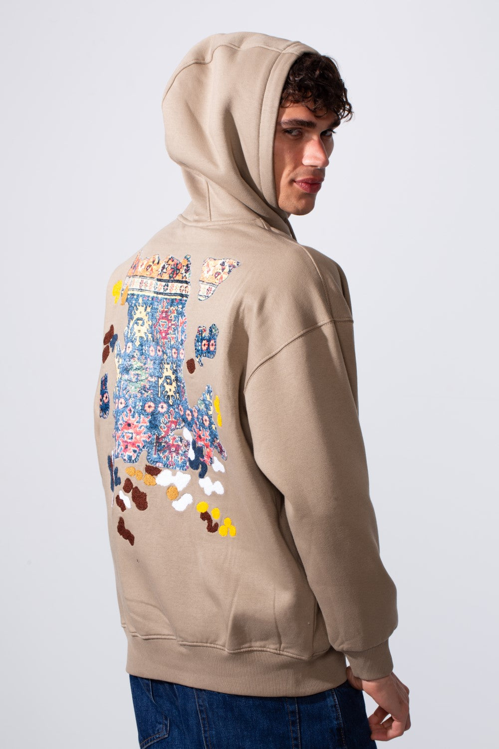 Men's Oversized Melton Printed Hood Sweatshirt