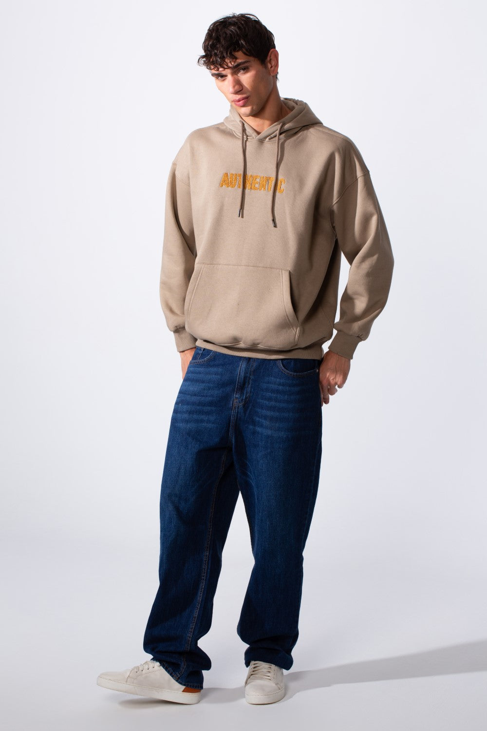 Men's Oversized Melton Printed Hood Sweatshirt