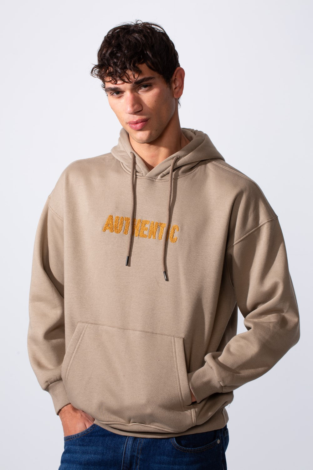 Men's Oversized Melton Printed Hood Sweatshirt