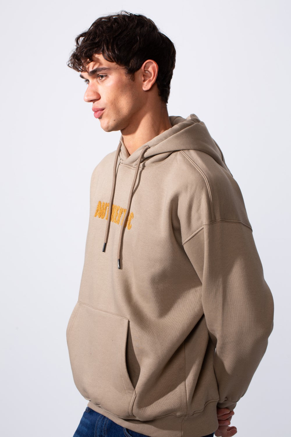 Men's Oversized Melton Printed Hood Sweatshirt