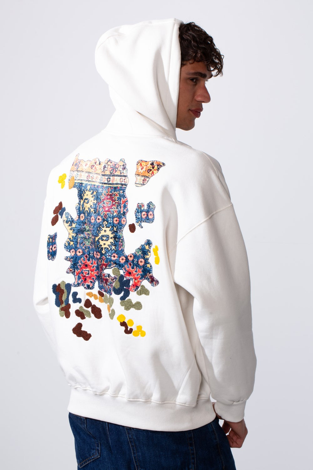 Men's Oversized Melton Printed Hood Sweatshirt