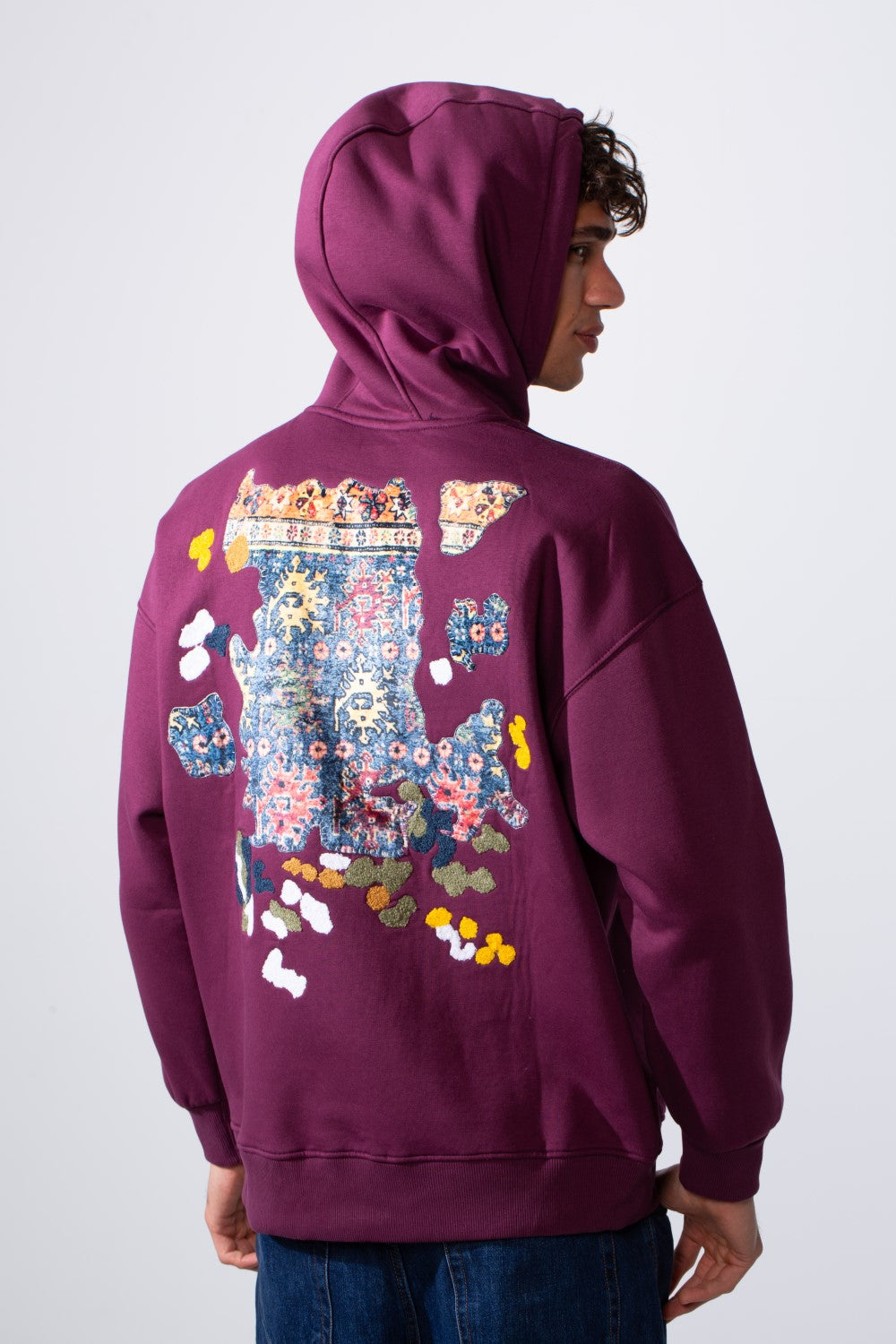 Men's Oversized Melton Printed Hood Sweatshirt