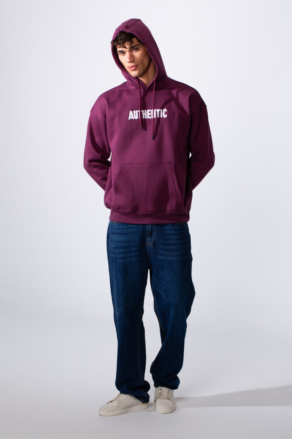 Men's Oversized Melton Printed Hood Sweatshirt