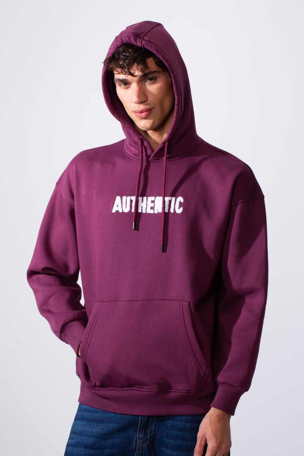 Men's Oversized Melton Printed Hood Sweatshirt