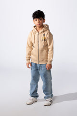 Boy's Zip-Up Back Artistic Print Long Sleeve Oversize Melton Hood Sweatshirt